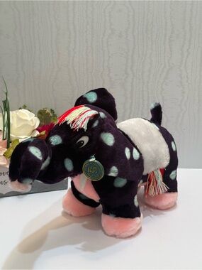 Vintage King Plush KP Kuddles Polka Dot Elephant Stuffed Animal 90s Fringe